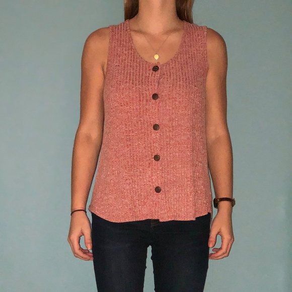 Ribbed Button Tank Top - Picture 1 of 3